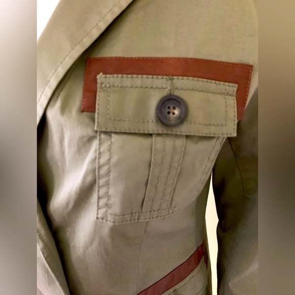 Michael Kors army green khaki safari cargo blazer collared 2 buttons 4 pockets S - Picture 7 of 16